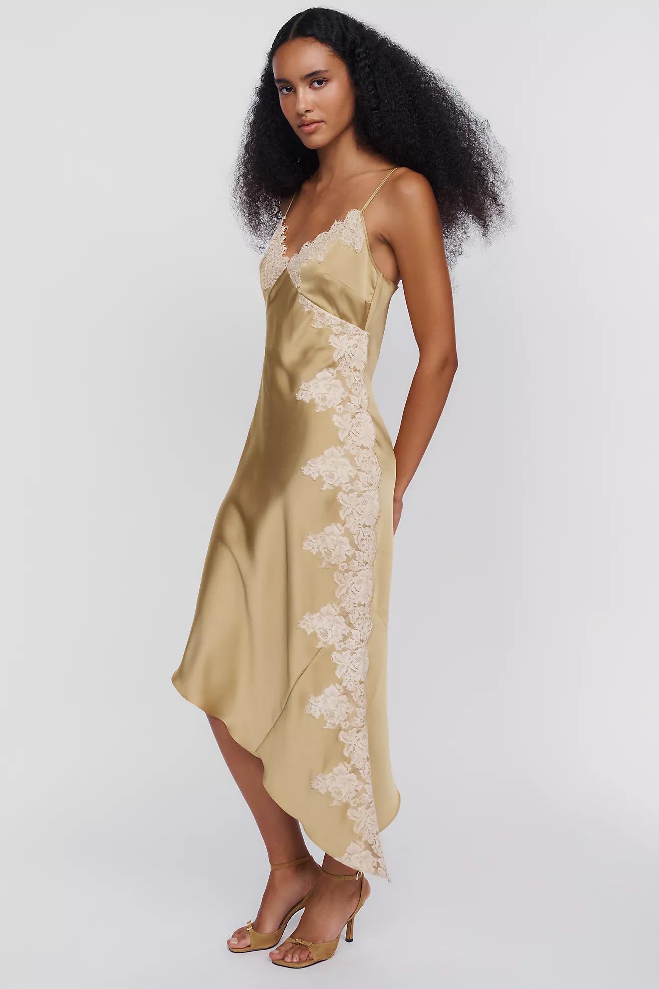 By Anthropologie Satin Lace Slip Dress