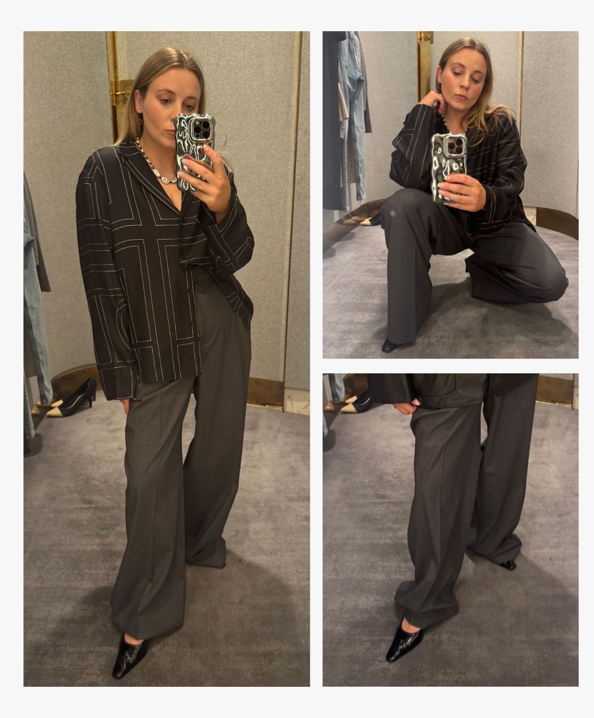 Who What Wear'dan Rebecca Rhys-Evans, Toteme bluzunu Róhe özel dikim pantolonla kombinledi.