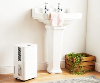 small dehumidifier in bathroom