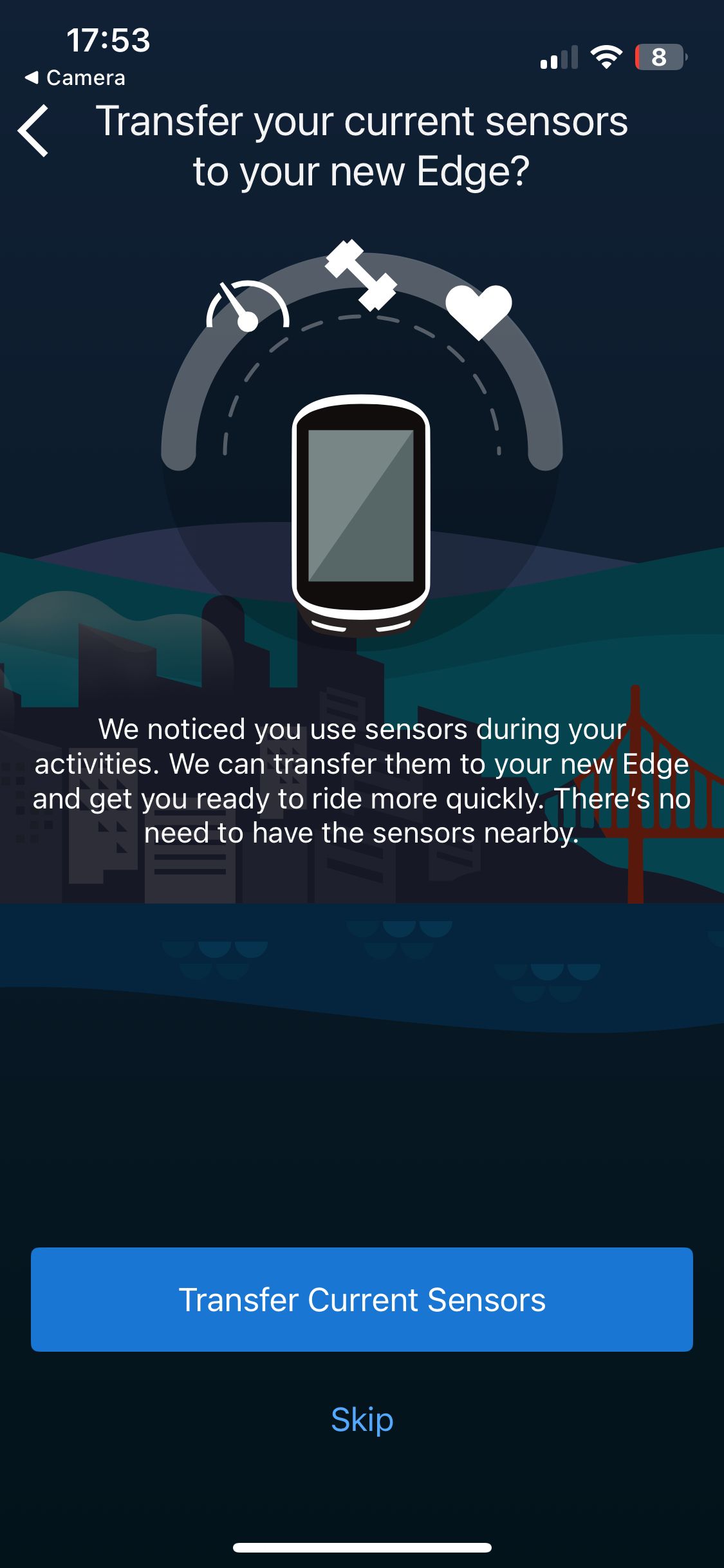 A Garmin Edge 840 setup screen