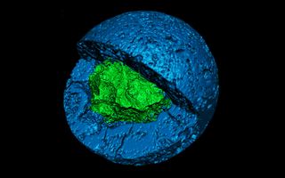 A micro-CT image shows a cutaway of a clay-altered spherule, with an internal core of unaltered impact glass.