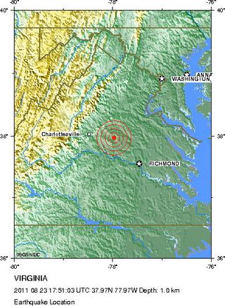 5.9 magnitude earthquake hit Virginia, shown here in this location map