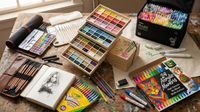 a range of art supplies on a table