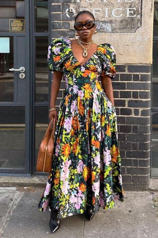 Best black wedding guest dresses Fisayo Longe in black floral dress