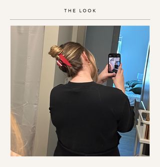 Beauty editor Kaitlyn McLintock wearing an Emi Jay clip in Cherry