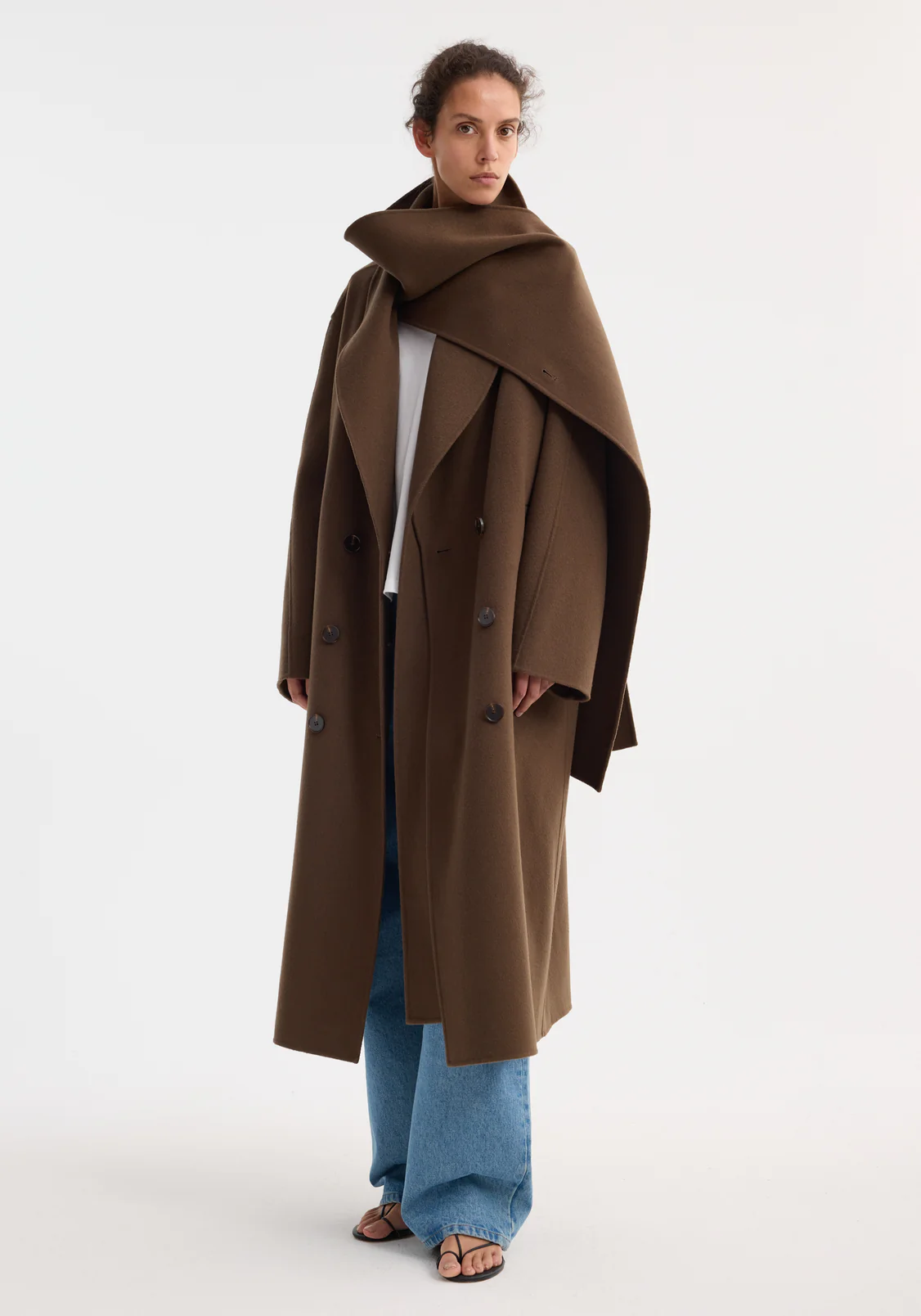 Double-Faced Wool Scarf Coat | Taupe