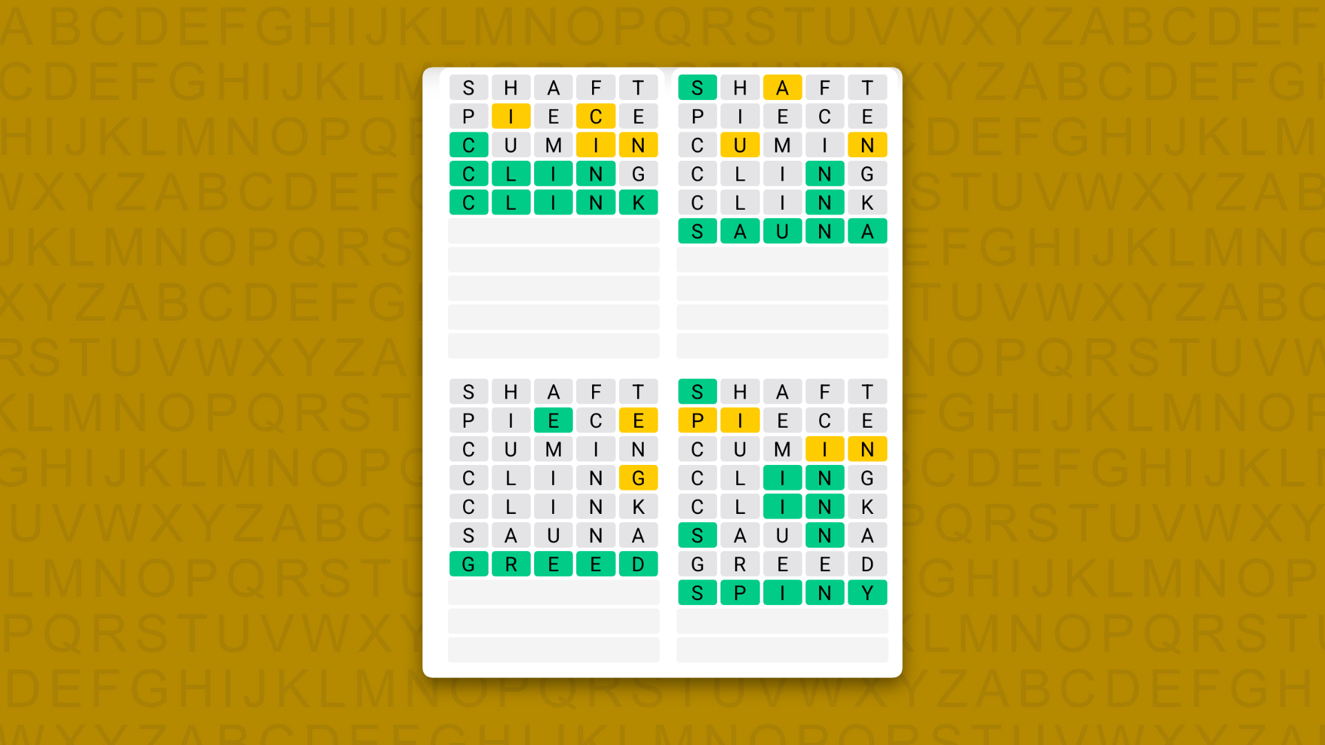 Quordle Daily Sequence answers for game 1725