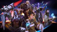 Promotional artwork featuring several of heroes from Blizzard Entertainment's games.