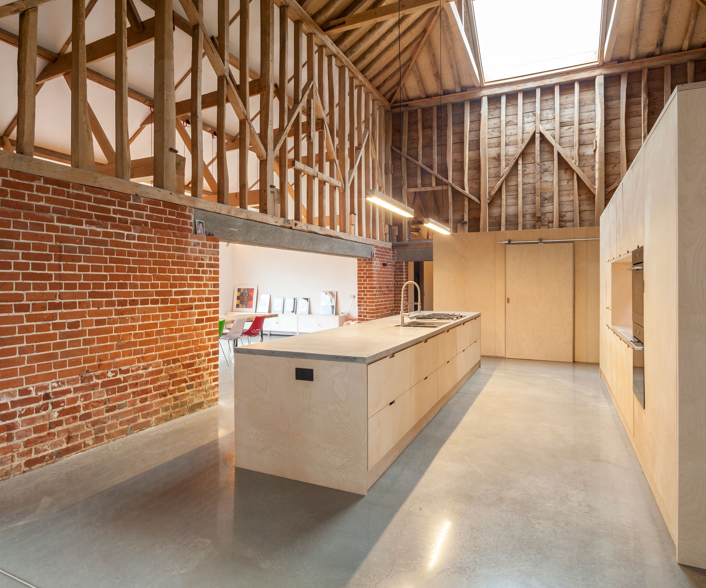 plywood kitchen in barn conversion