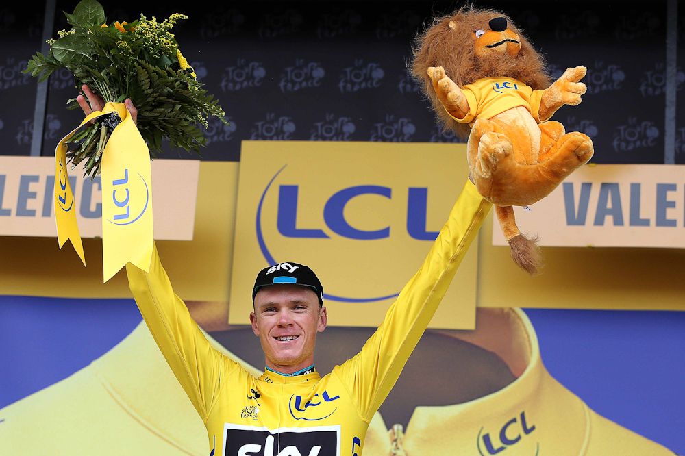 Chris Froome in yelloe won the stage 15 podium.