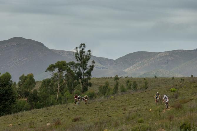 Nino Schurter and Philip Buys of Team SCOTT-Odlo MTB racing break away from the lead group just before reaching Genadendal