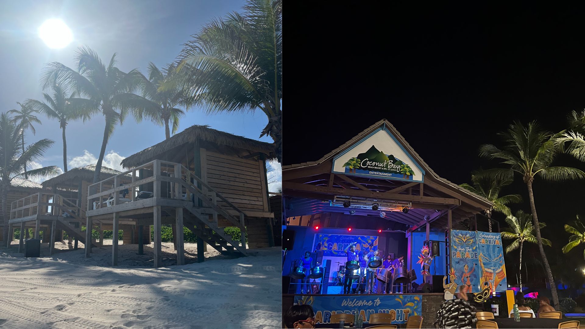 composite of beach cabanas and saturday night stage