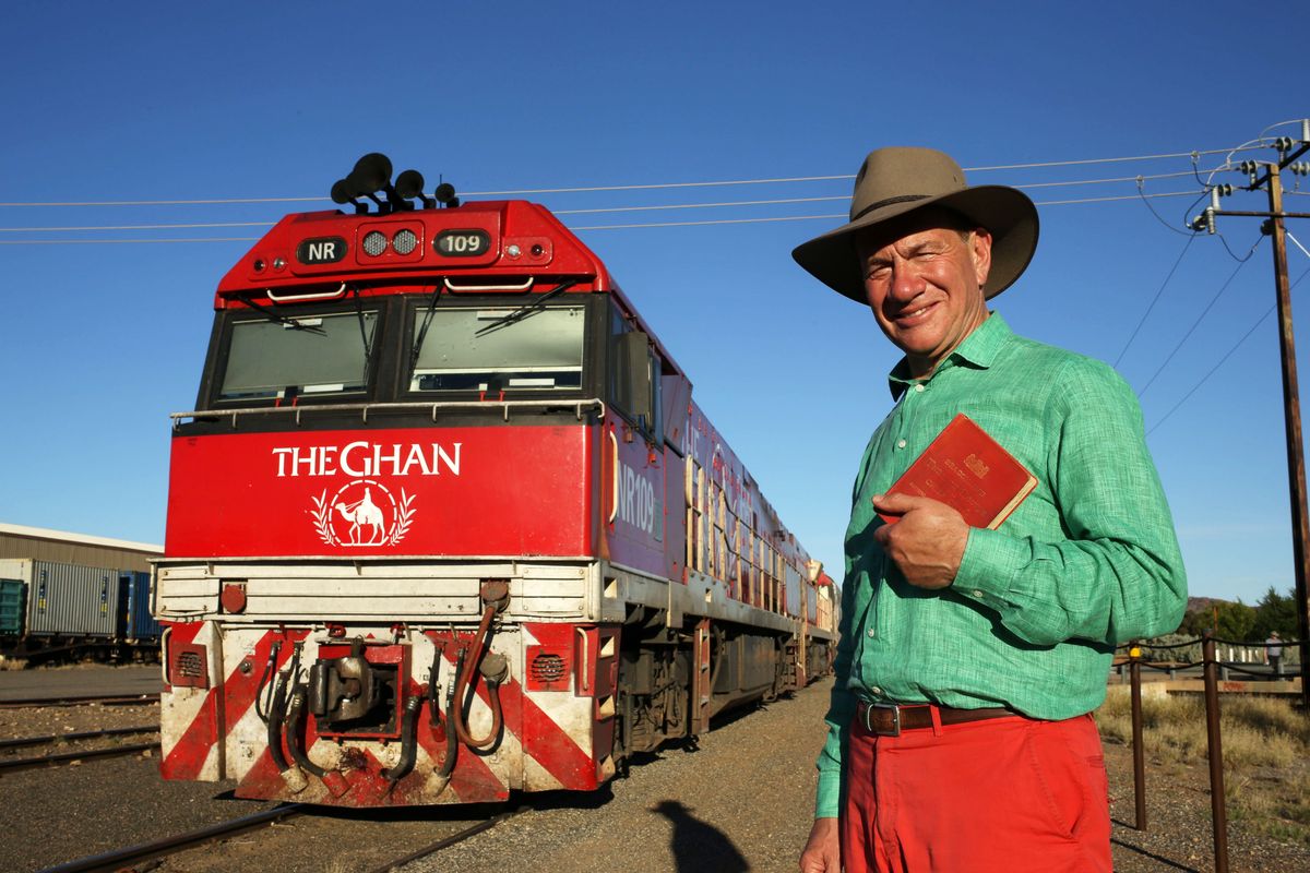 Michael in front of the train The Ghan