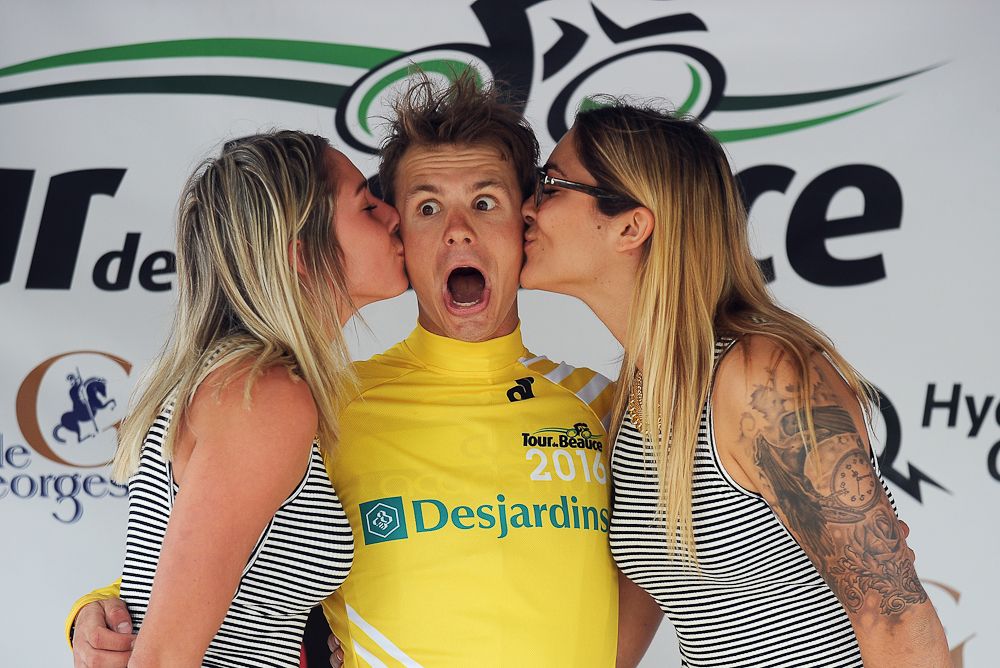 Mikhel Raim (Cycling Academy) in yellow after stage 1 at Tour de Beauce