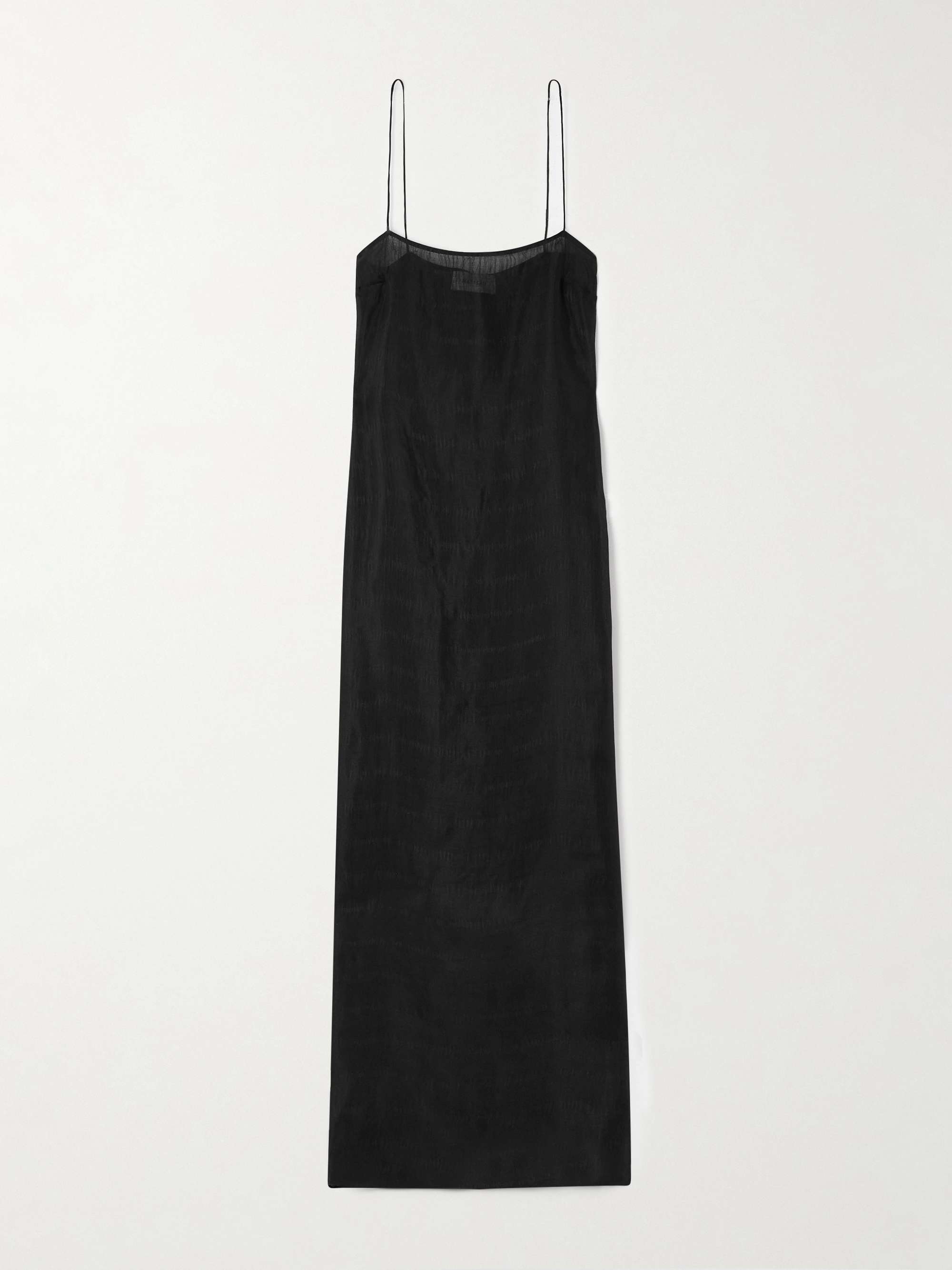 Shirred Silk and Linen-Blend Maxi Dress