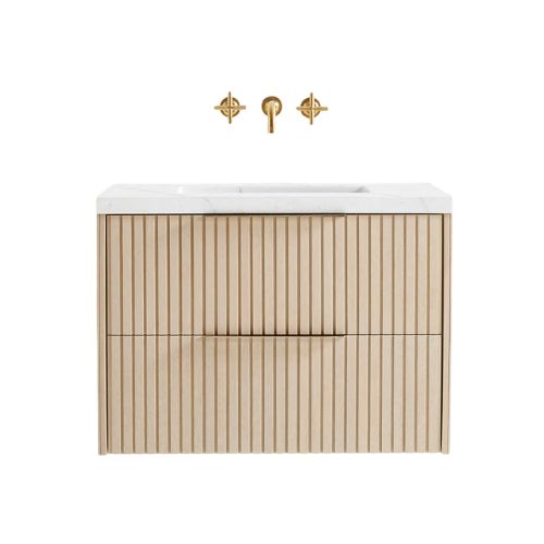 Crate &amp;amp; Barrel, Batten 30" White Marble Top and Oak Wood Single Sink Floating Vanity