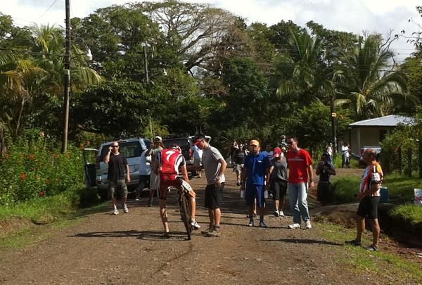 Todd Wells gets some support. Racers are required to put a foot down at each aid station.
