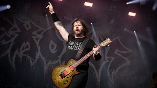 Gary Holt of Exodus performs at Alcatraz Metal Fest on August 11, 2024 in Kortrijk, Belgium