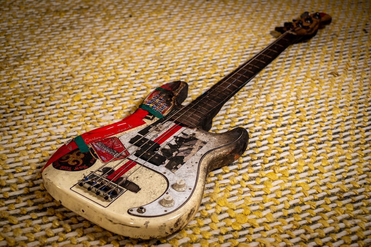 One of Mike Dirnt's burned basses