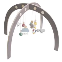 grey play gym made from wood