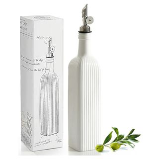 White ribbed ceramic olive oil dispenser