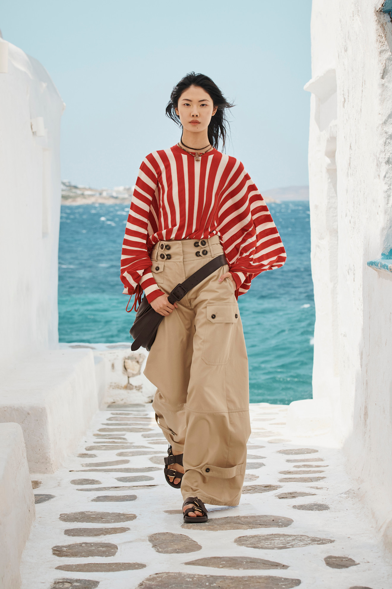 A model wore Lana Del Rey&#039;s cargo pants and striped shirt on the Zimmermann Resort 2026 show