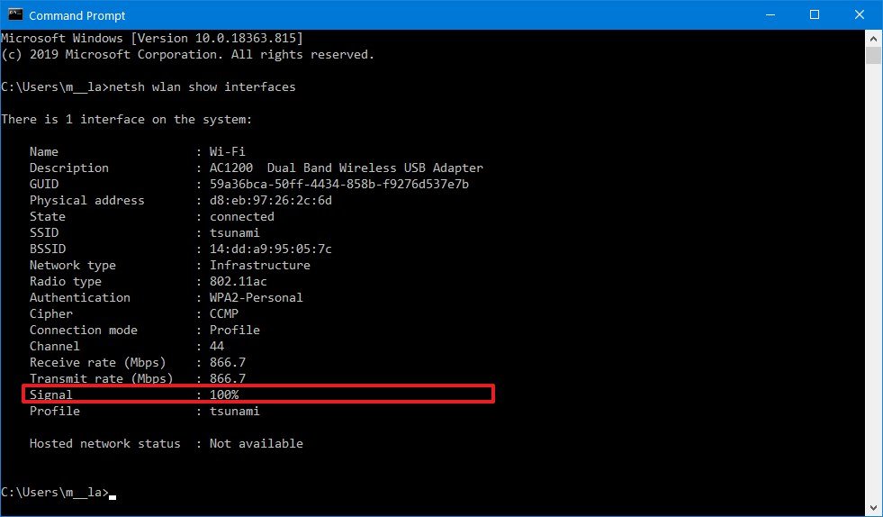 Command Prompt see wireless signal quality