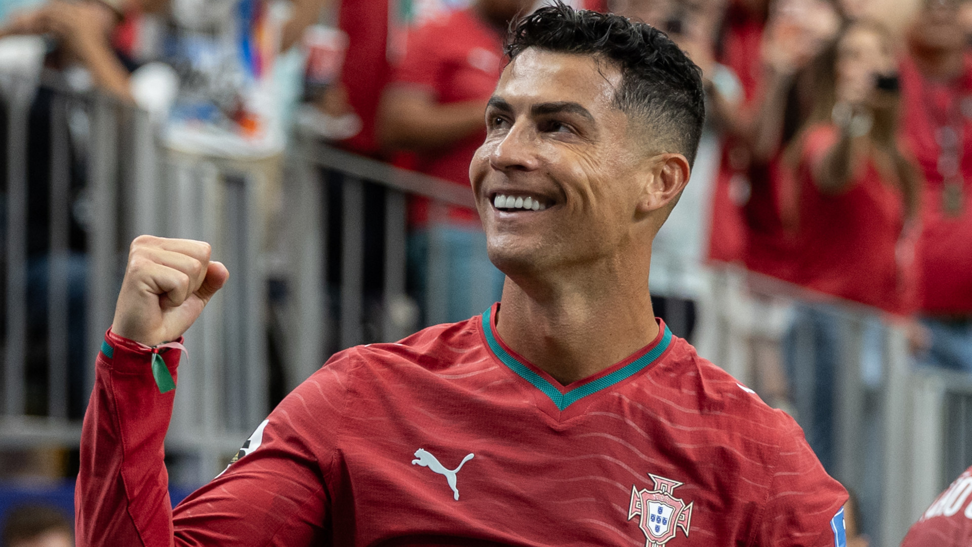 Cristiano Ronaldo celebrates a goal for Portugal against Uzbekistan at World Cup 2026