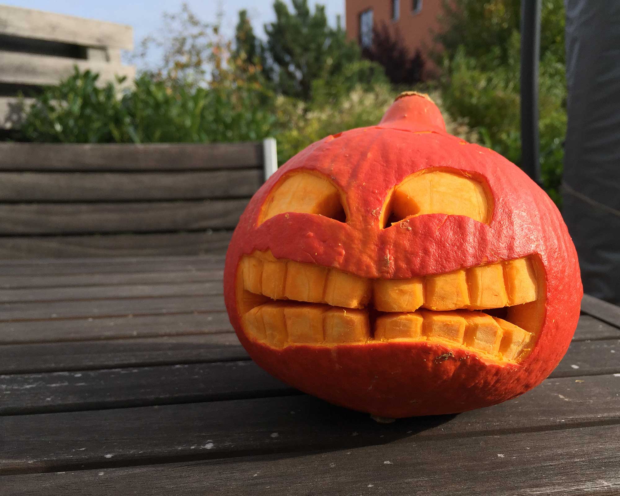 carved orange squash for halloween