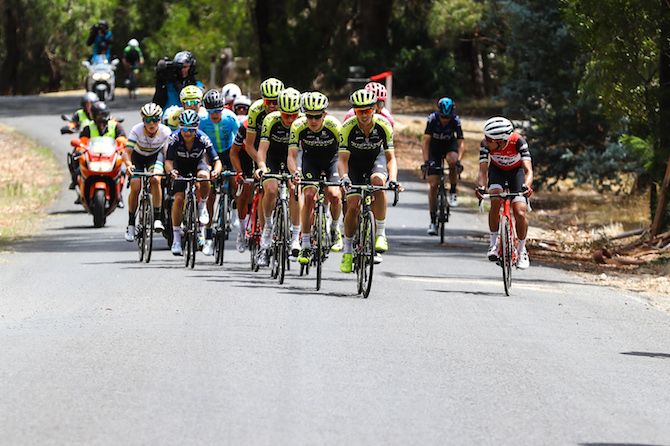 Mitchelton-Scott at the head of affairs as the 2019 Herald Sun approaches the final climb on stage 2