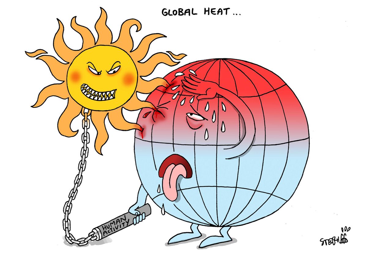 Editorial cartoon World global heat climate change heat stroke deaths ...