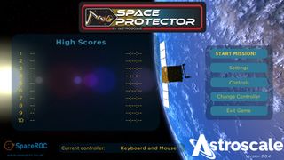 screenshot from the video game &quot;space protector,&quot; showing a satellite orbiting earth