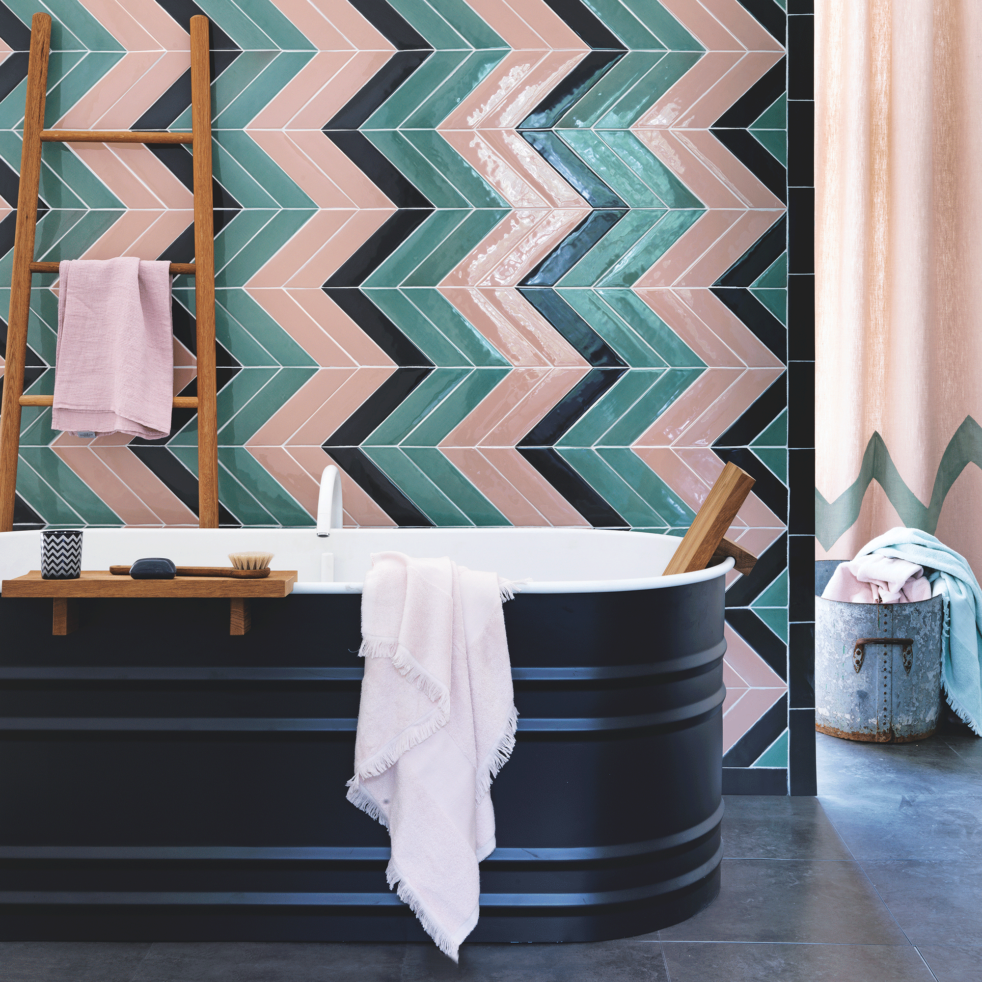 Pink and blue zigzag blue bathroom