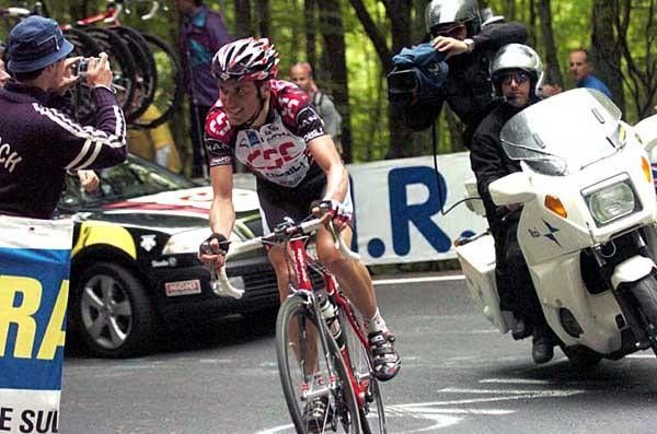 Having shaken off the pack Ivan Basso (CSC) shows a bit of the strain on his way to the finish