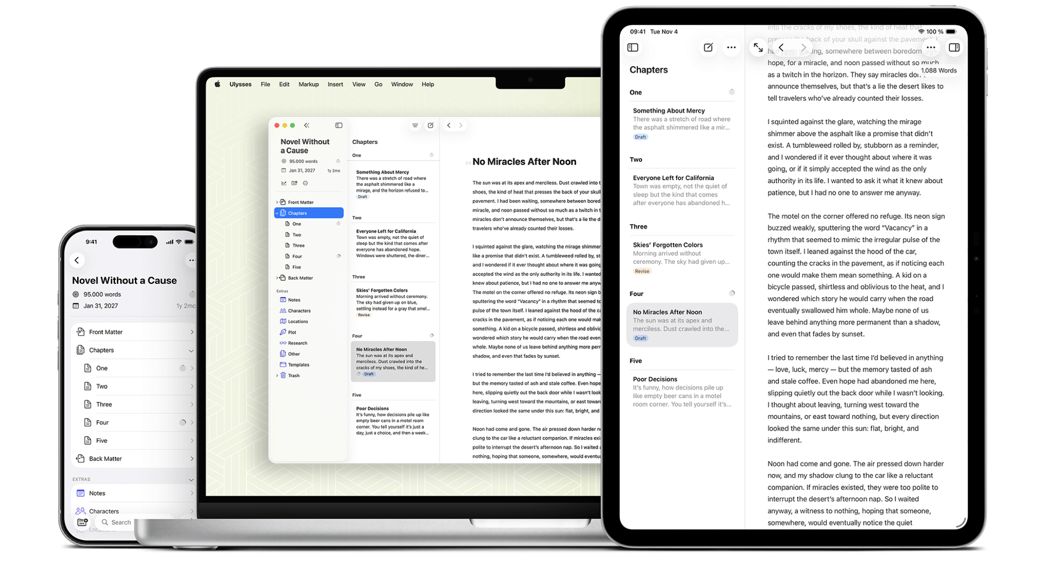 Ulysses app on phone, Mac and iPad
