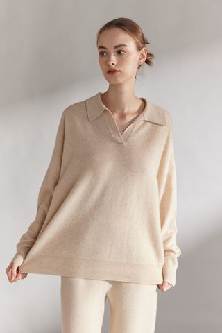Nap Loungewear Solid Cashmere Polo Sweater