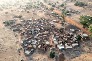 Aerial of village in lighting photo series by Iwan Baan and Francis Kéré for Zumthobel