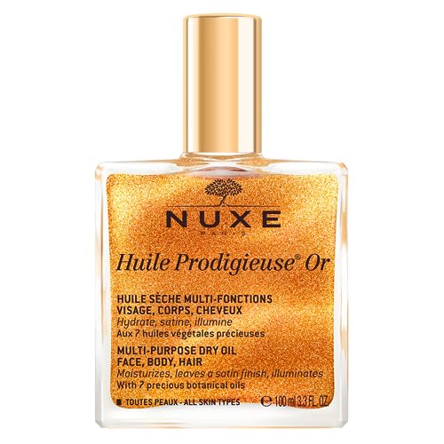 Nuxe Huile Prodigieuse Shimmer Multi-Purpose Dry Oil - Luxurious Radiant Glow and Hydration for Face, Body 
Hair, 3.3 Fl Oz