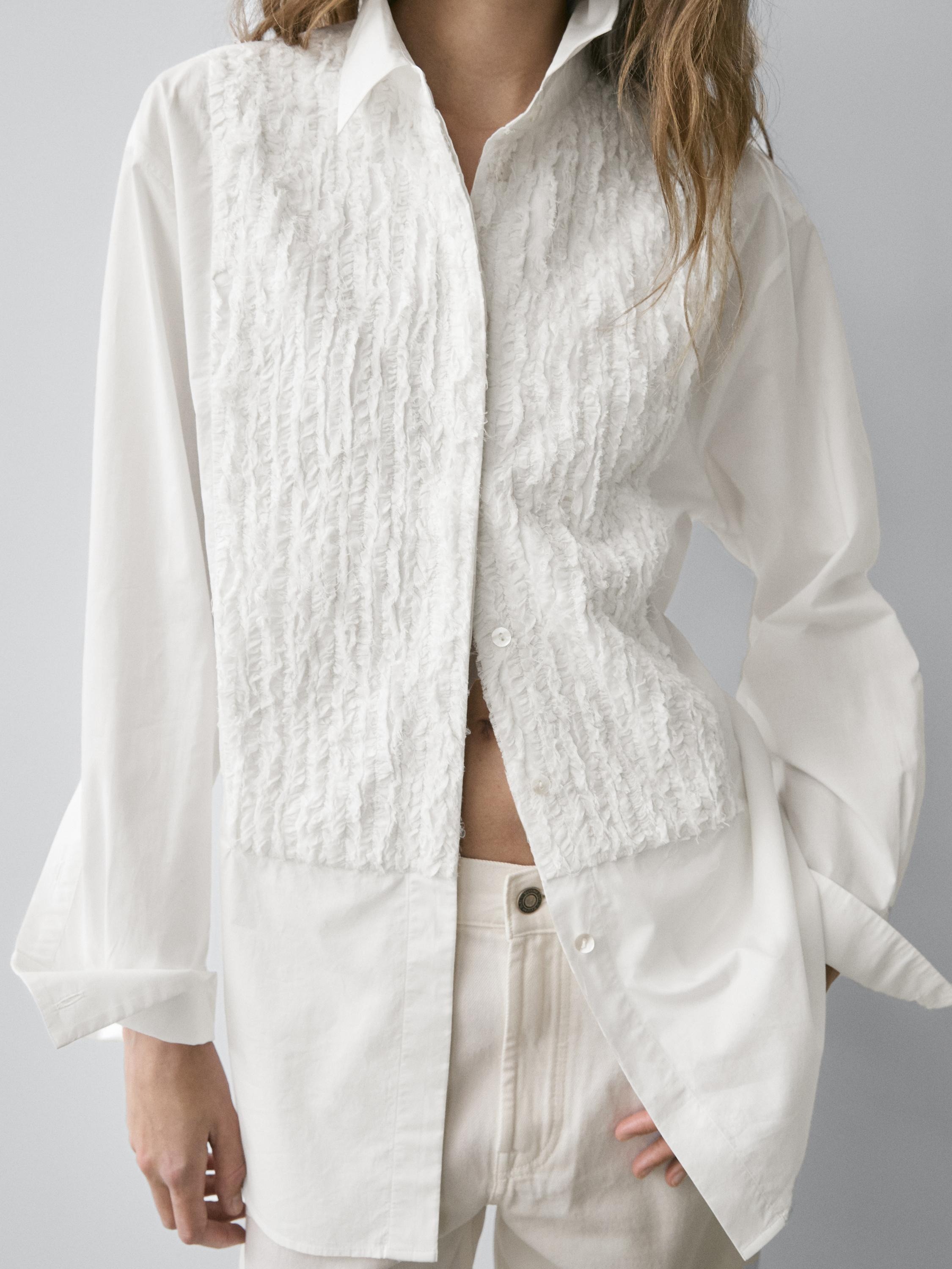 Massimo Dutti, Bib Front Shirt With Embroidered Detail