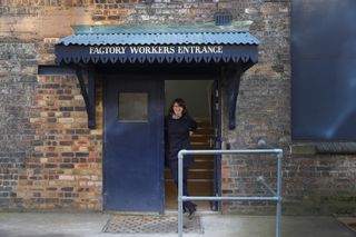 Emma Bridgewater standing at factory entrance