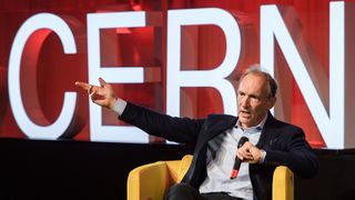 World Wide Web inventor Tim Berners-Lee delivers a speech during an event marking 30 years of World Wide Web, on March 12, 2019 at the CERN in Meyrin near Geneva. 