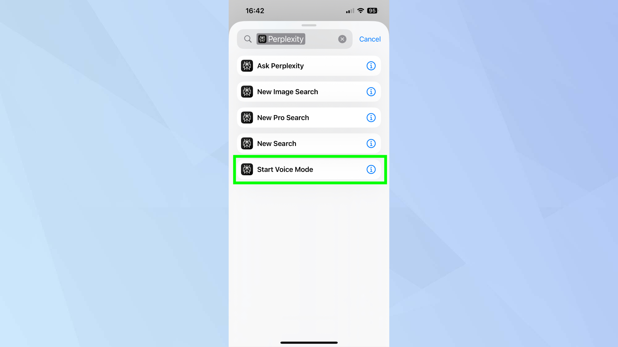 Perplexity start voice mode 