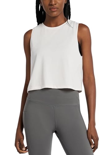 Baleaf Workout Tops for Women Crop Tank Top Quick Dry Athletic Gym Exercise Sleeveless Shirts Muscle Yoga Loose Fit White S
