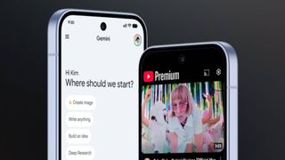 Two smartphones showing Google Gemini and YouTube Premium