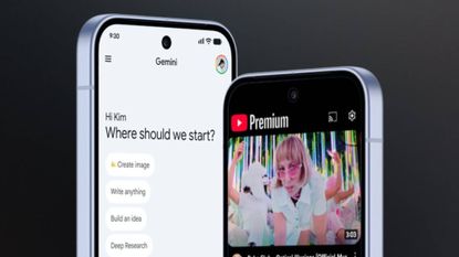 Two smartphones showing Google Gemini and YouTube Premium