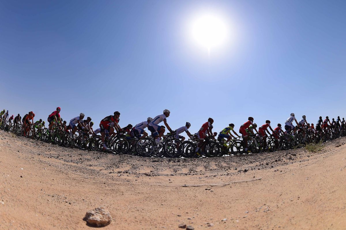 There were clear skies over the peloton