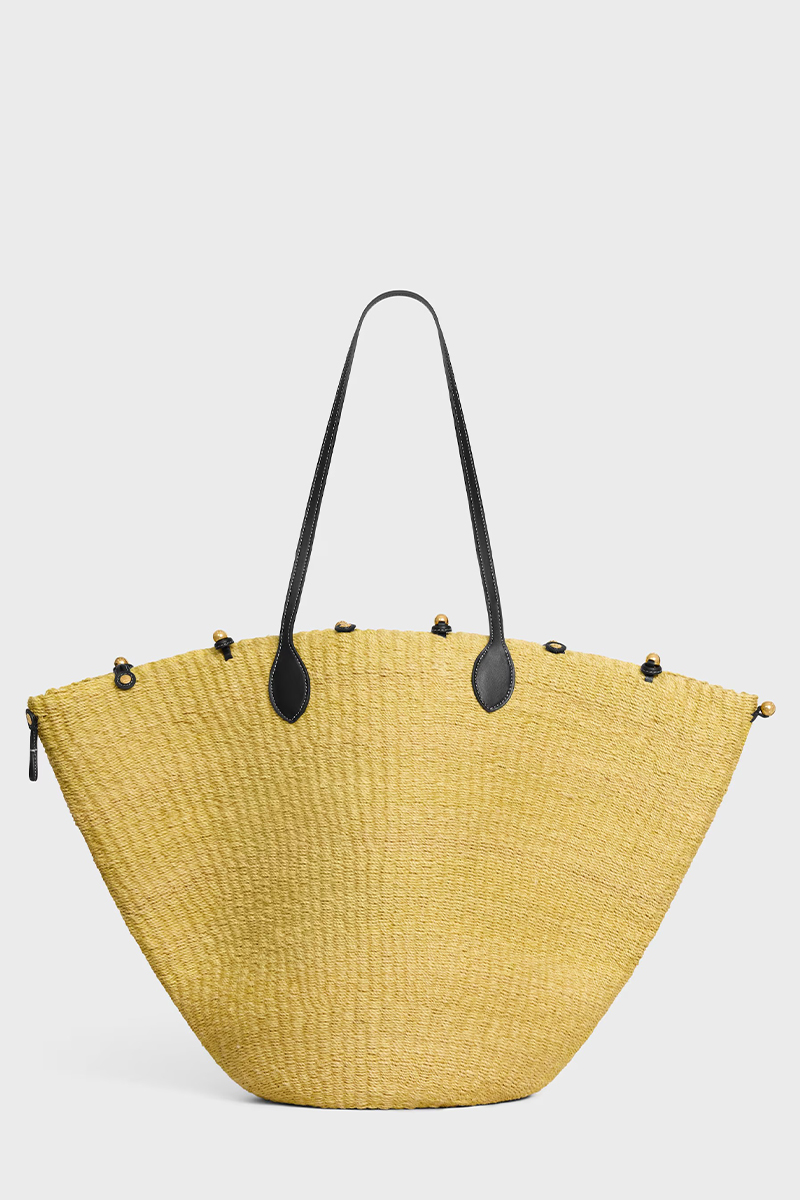 Large Triomphe Beads Basket in Sisal and Calfskin