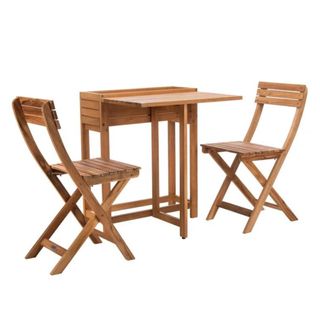 Wooden bistro set that folds in on itself