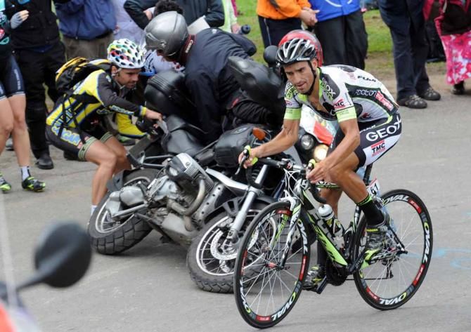 Never the most graceful rider, Juan Jose Cobo thrashes his way to the top of the Angliru in 2011.