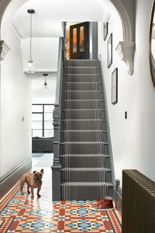 Staircase ideas - runner and tiled floor